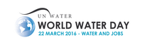 Logo della giornata mondiale dell'acqua 2016 con disegno del mondo e scritta World Water Day Logo della giornata mondiale dell'acqua 2016